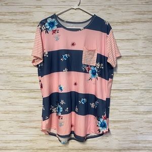Pink and Blue Floral Soft Spring T Shirt